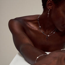 Load image into Gallery viewer, Black Enamel Cross Pendant Necklace Sterling Silver - Karina Constantine jewellery