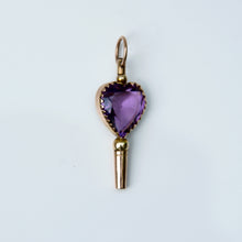 Load image into Gallery viewer, Amethyst Heart Watch Key Pendant 9-Karat Rose Gold Circa 1900s