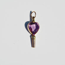 Load image into Gallery viewer, Amethyst Heart Watch Key Pendant 9-Karat Rose Gold Circa 1900s