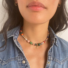Load image into Gallery viewer, Initial Charm Gemstone Beaded Necklace Gold Plated