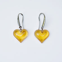 Load image into Gallery viewer, Lalique Heart Amber Crystal Drop Earrings Sterling Silver