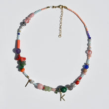 Load image into Gallery viewer, Initial Charm Gemstone Beaded Necklace Gold Plated