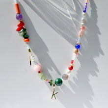 Load image into Gallery viewer, Initial Charm Gemstone Beaded Necklace Gold Plated