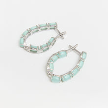 Load image into Gallery viewer, Mint Green Cat's Eye Hoop Earrings Sterling Silver - Karina Constantine