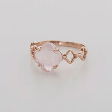 Load image into Gallery viewer, Four Leaf Clover Rose Quartz Ring 14-Karat Rose Gold - Karina Constantine jewellery