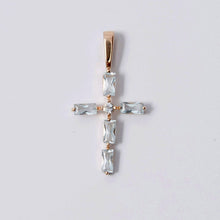 Load image into Gallery viewer, Blue Topaz Cross Pendant 14-Karat Rose Gold - Karina Constantine jewellery