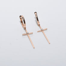 Load image into Gallery viewer, Cross Dangle Earrings 14-Karat Rose Gold - Karina Constantine jewellery