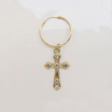 Load image into Gallery viewer, Cross Hoop Earring 9-Karat Yellow Gold - Karina Constantine Jewellery