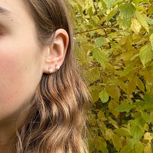 Load image into Gallery viewer, Pearl and Ruby Mini Stud Earrings 9-Karat Yellow Gold - Karina Constantine jewellery