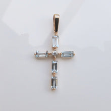 Load image into Gallery viewer, Blue Topaz Cross Pendant 14-Karat Rose Gold - Karina Constantine jewellery