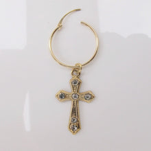 Load image into Gallery viewer, Cross Hoop Earring 9-Karat Yellow Gold - Karina Constantine Jewellery
