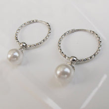 Load image into Gallery viewer, Pearl Drop Hoop Earrings Sterling Silver - Karina Constantine jewellery