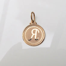 Load image into Gallery viewer, Gold Disc “R” Pendant Charm 14-Karat Rose Gold - Karina Constantine Jewellery