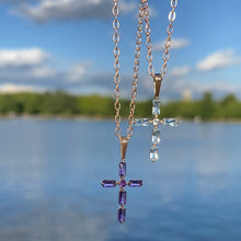 Load image into Gallery viewer, Blue Topaz Cross Pendant 14-Karat Rose Gold - Karina Constantine jewellery