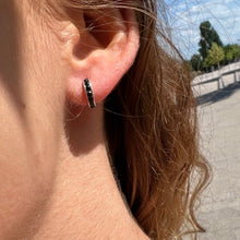 Load image into Gallery viewer, Black Gemstone Huggie Hoop Earrings Sterling Silver - Karina Constantine jewellery
