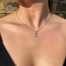 Load image into Gallery viewer, Gold Disc “R” Pendant Charm 14-Karat Rose Gold - Karina Constantine Jewellery