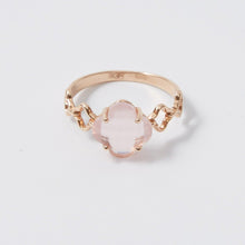 Load image into Gallery viewer, Four Leaf Clover Rose Quartz Ring 14-Karat Rose Gold - Karina Constantine jewellery