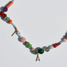 Load image into Gallery viewer, Initial Charm Gemstone Beaded Necklace Gold Plated