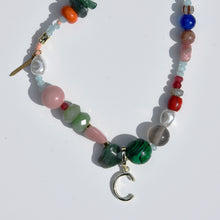 Load image into Gallery viewer, Initial Charm Gemstone Beaded Necklace Gold Plated