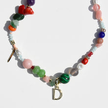 Load image into Gallery viewer, Initial Charm Gemstone Beaded Necklace Gold Plated