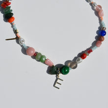 Load image into Gallery viewer, Initial Charm Gemstone Beaded Necklace Gold Plated