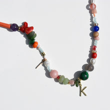 Load image into Gallery viewer, Initial Charm Gemstone Beaded Necklace Gold Plated