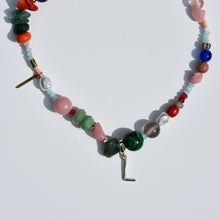 Load image into Gallery viewer, Initial Charm Gemstone Beaded Necklace Gold Plated