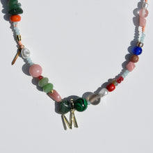 Load image into Gallery viewer, Initial Charm Gemstone Beaded Necklace Gold Plated