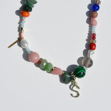 Load image into Gallery viewer, Initial Charm Gemstone Beaded Necklace Gold Plated
