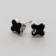 Load image into Gallery viewer, Four Leaf Clover Black Enamel Stud Earrings Sterling Silver - Karina Constantine Jewellery