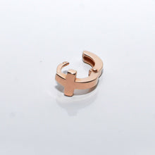 Load image into Gallery viewer, Mini Cross Huggie Earring 14-Karat Rose Gold -Karina Constantine jewellery