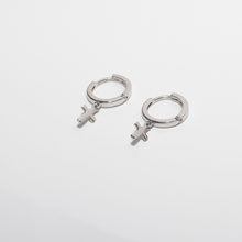 Load image into Gallery viewer, Mini Cross Hoop Earrings Sterling Silver - Karina Constantine jewellery