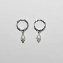 Load image into Gallery viewer, Pearl Drop Mini Hoop Earrings Sterling Silver - Karina Constantine