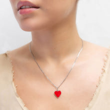 Load image into Gallery viewer, Red Enamel Heart Pendant Necklace Sterling Silver