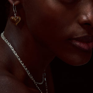 Lalique Heart Amber Crystal Drop Earrings Sterling Silver