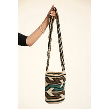Load image into Gallery viewer, Colombian Medium Beaded Wool Mochila Bag- Off White, Black, Brown &amp; Blue
