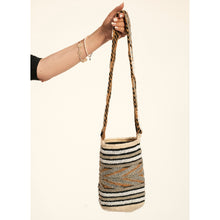 Load image into Gallery viewer, Colombian Medium Beaded Wool Mochila Bag- Brown, White &amp; Silver
