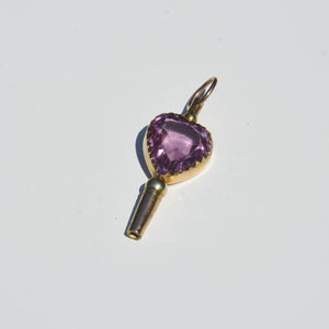 Amethyst Heart Watch Key Pendant 9-Karat Rose Gold Circa 1900s