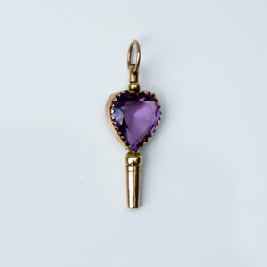 Amethyst Heart Watch Key Pendant 9-Karat Rose Gold Circa 1900s