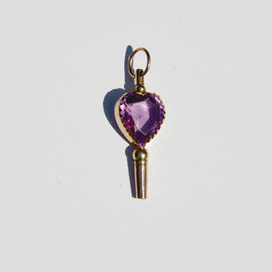 Amethyst Heart Watch Key Pendant 9-Karat Rose Gold Circa 1900s