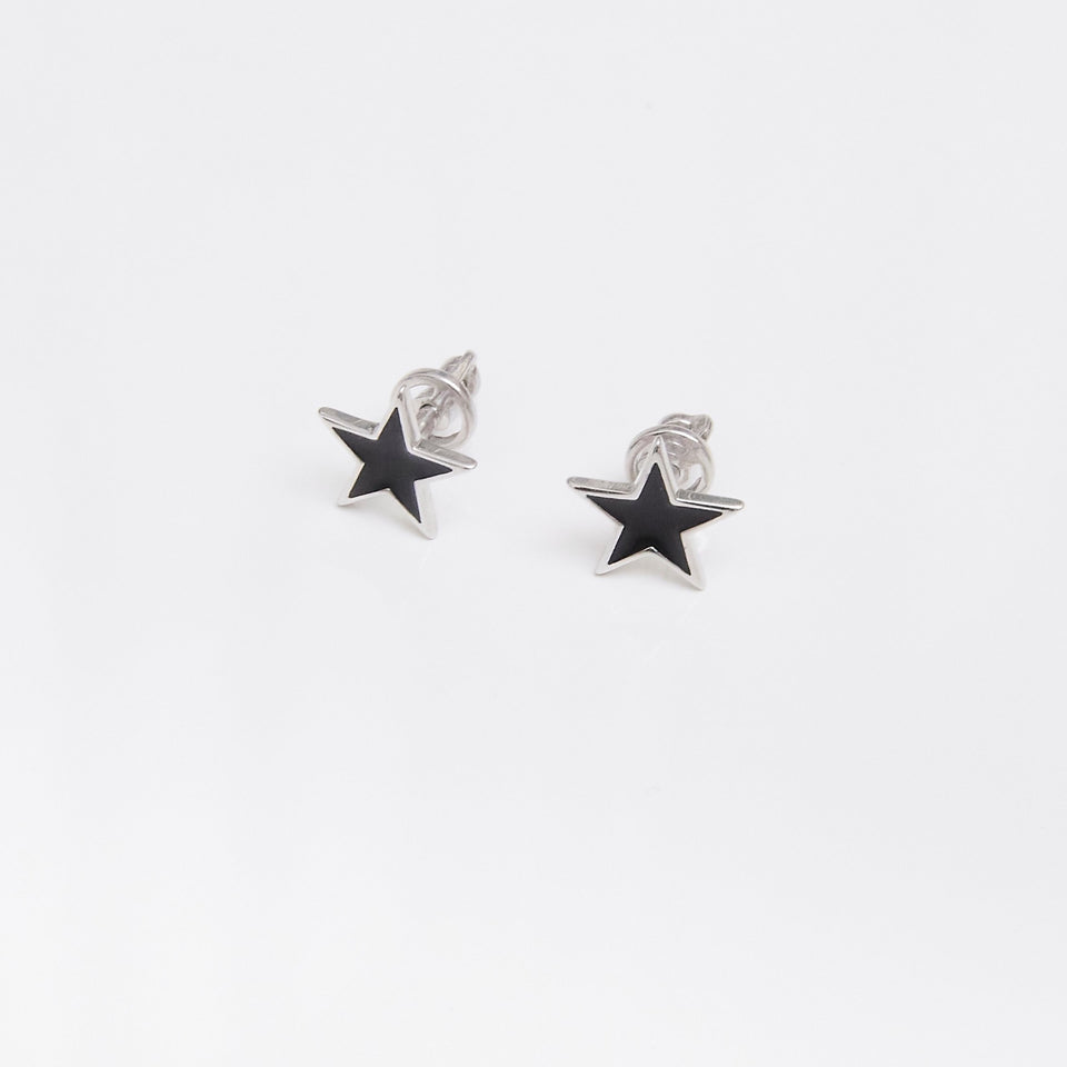 Black Enamel Stars Stud Earrings Sterling Silver - Karina Constantine