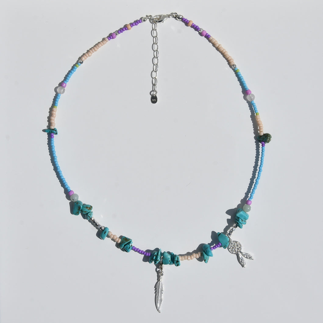 Dreamcatcher Turquoise Beaded Necklace Sterling Silver