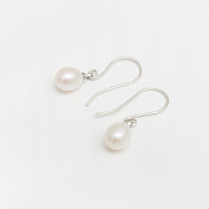 Drop Pearl Hook Earrings Sterling Silver