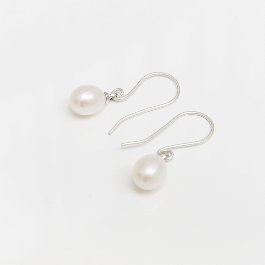 Drop Pearl Hook Earrings Sterling Silver