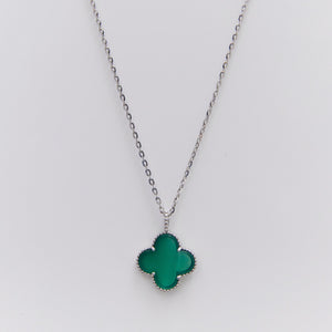 Four Leaf Clover Green Agate Pendant Necklace Sterling Silver - Karina Constantine 