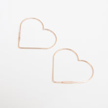 Load image into Gallery viewer, Gold Heart Sleeper Hoop Earrings 14-Karat Rose Gold - Karina Constantine
