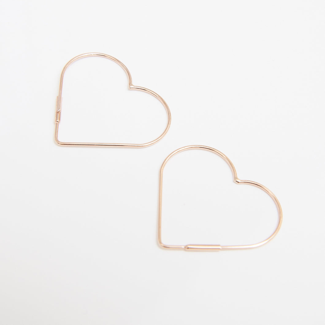 Gold Heart Sleeper Hoop Earrings 14-Karat Rose Gold - Karina Constantine