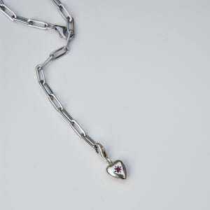 Mini Heart Charm Paperclip Chain Necklace Sterling Silver 