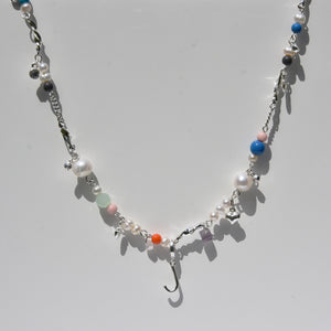 Initial Charm Freshwater Pearl Beaded Necklace Silver Plated