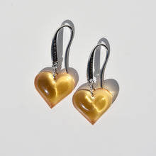Load image into Gallery viewer, Lalique Heart Amber Crystal Drop Earrings Sterling Silver 
